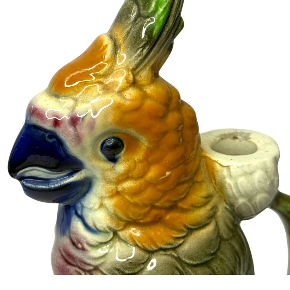 Antique French Majolica Parrot Pitcher Keller Guerin St. Clément‎ Mold 468